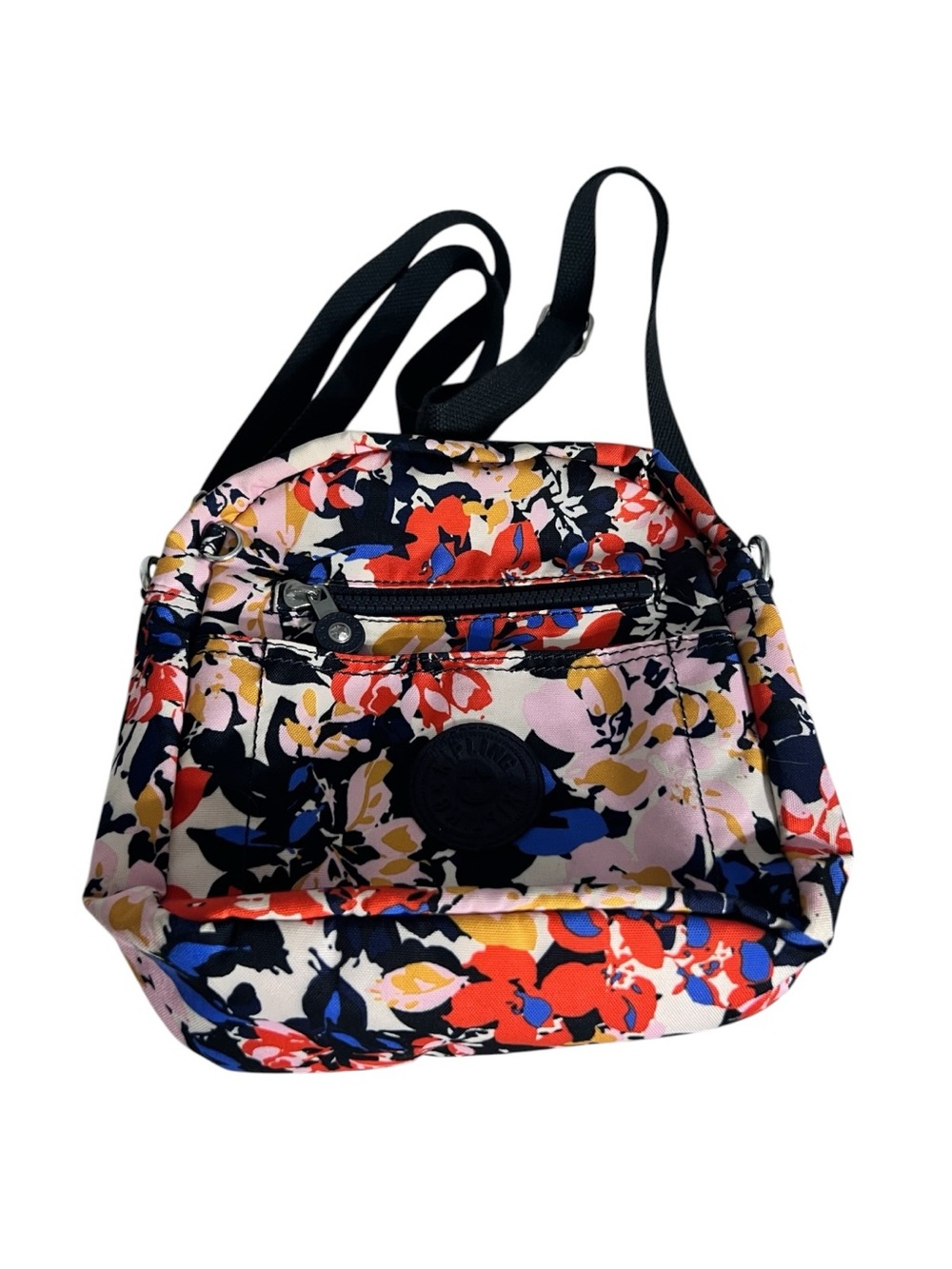 Kipling Wes crossbody bag features a vibrant "Splashy Posies" floral prints
